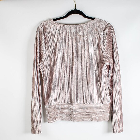 Tahari Large Dusty Beige Pleated Velvet Faux Wrap Top Blouse - Picture 2 of 8